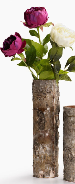 Serene Spaces Living Birch Bark Glass Vase, Rustic Nature Inspired Cylinder, Large measures 16" Tall and 4" Diameter