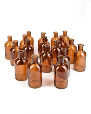 Serene Spaces Living Amber Medicine Bottle Bud Vases, Set of 48 - Antique Glass Bottles, 5.25" Tall & 2.5" in Diameter