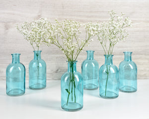 Serene Spaces Living Blue Medicine Bottle Bud Vases, Set of 48 - Antique Vases Provide Vintage Style Anywhere, 5.25" Tall