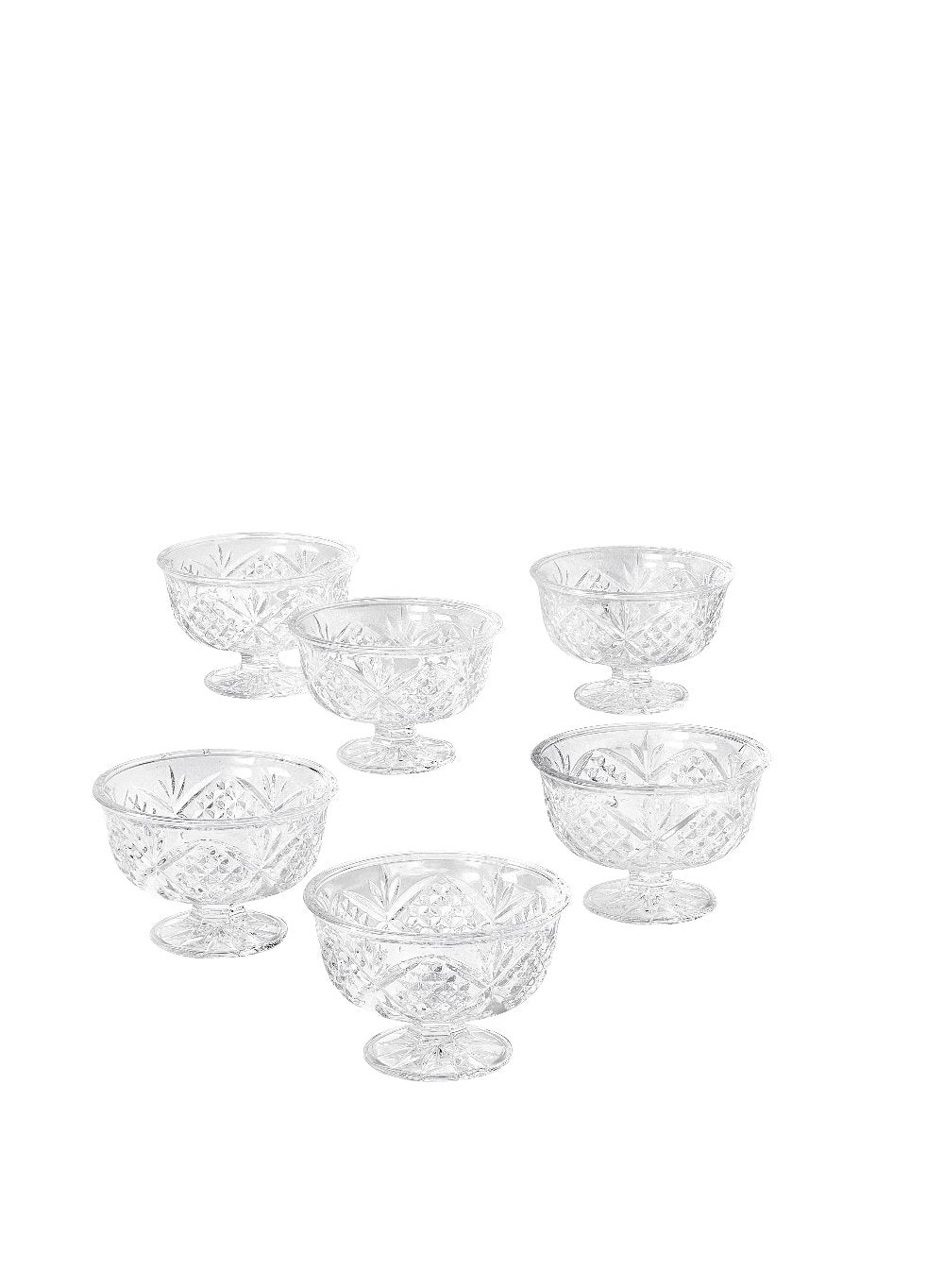 Serene Spaces Living Set of 6 Four Leaf Clover Glass Compote, 3.5" Tall & 4" Dia