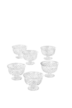 Serene Spaces Living Set of 6 Four Leaf Clover Glass Compote, 3.5" Tall & 4" Dia