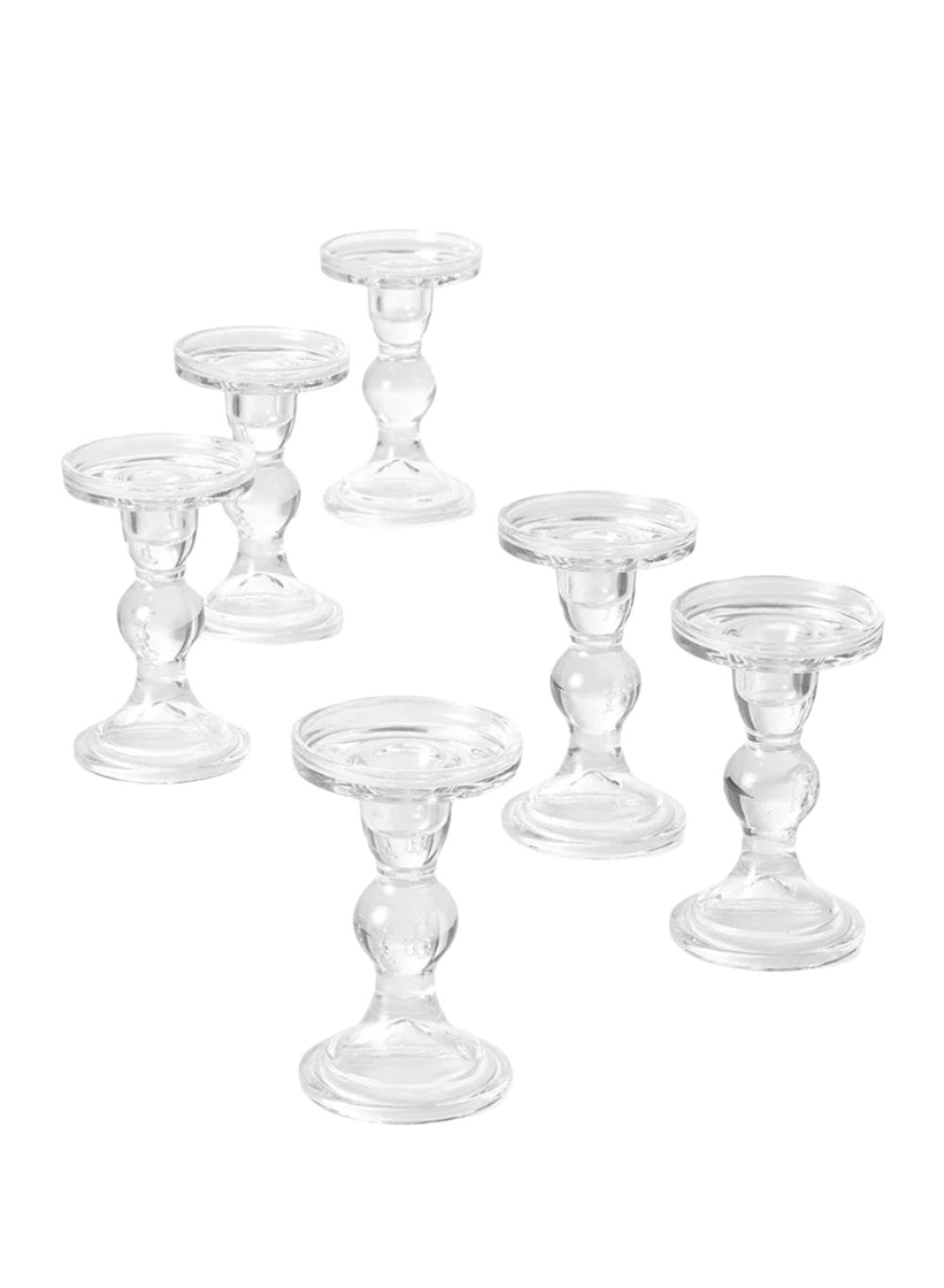 Curvy Glass Candlestick/ Pillar Holders, In 2 Sizes