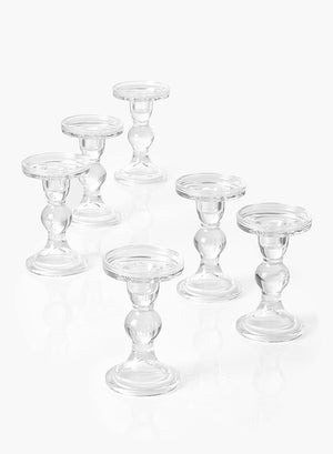 Curvy Glass Candlestick/ Pillar Holders, In 2 Sizes