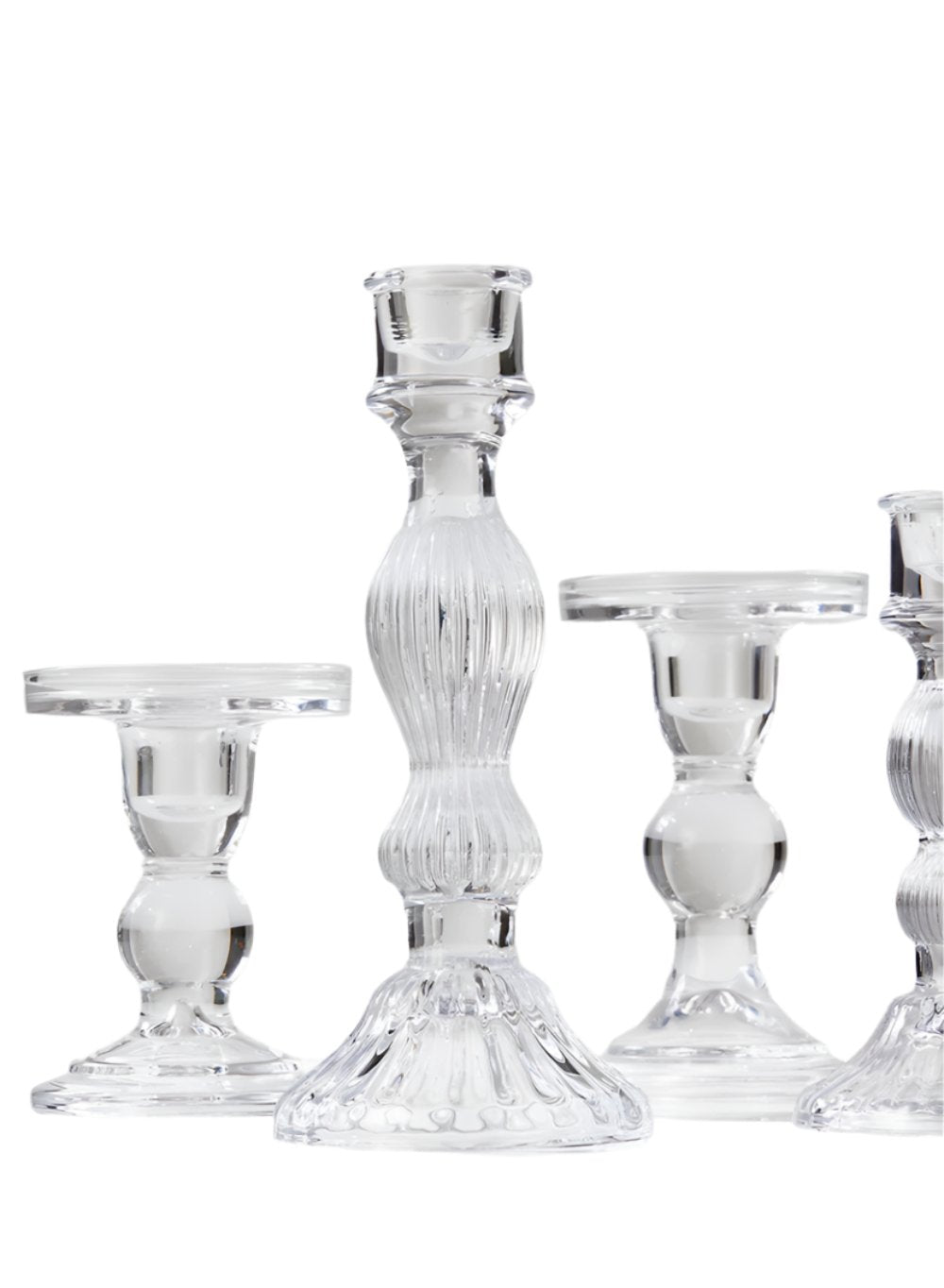 Curvy Glass Candlestick/ Pillar Holders, In 2 Sizes