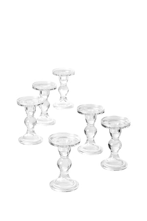 Serene Spaces Living Set of 6 Curvy Glass Candlestick/ Pillar Holders, In 2 Sizes