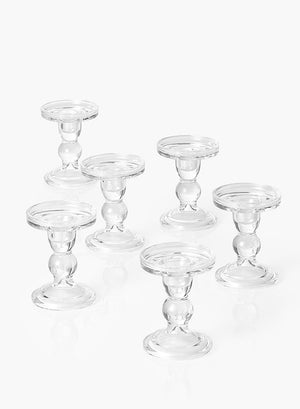 Serene Spaces Living Set of 6 Curvy Glass Candlestick/ Pillar Holders, In 2 Sizes