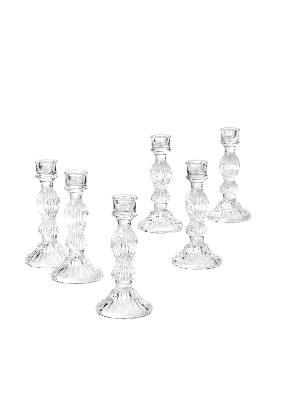 Glass Candlestick Holders, in 4 Sizes, Set of 6