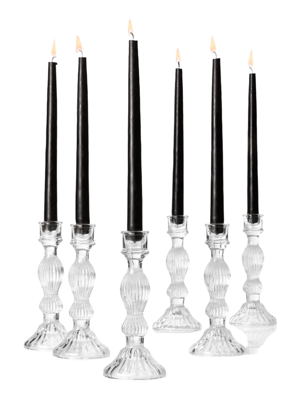 Glass Candlestick Holders, in 4 Sizes, Set of 6