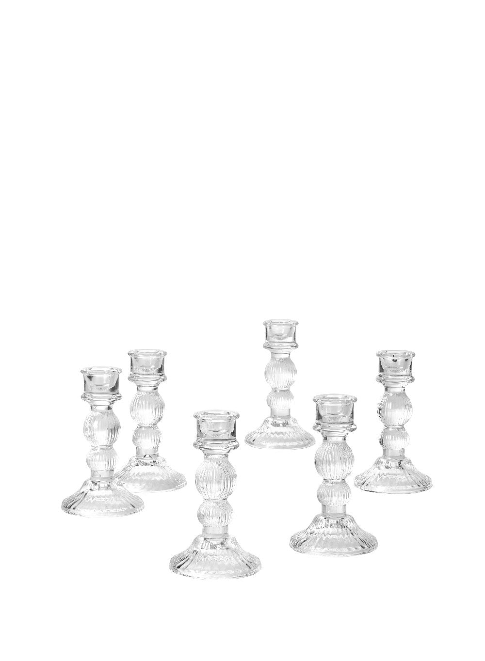 Glass Candlestick Holders, in 4 Sizes, Set of 6