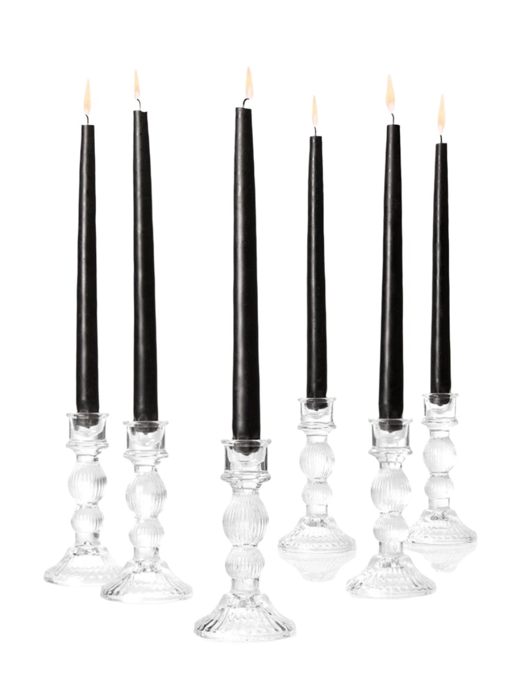 Glass Candlestick Holders, in 4 Sizes, Set of 6