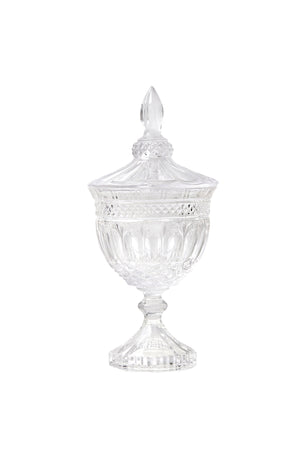 Serene Spaces Living Set of 4 Glass Goblet Vase with Lid, Features Intricate Detailing, Measures 9.75" Tall and 4.5" Diameter