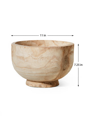 Paulownia Pedestal Wood Bowl, 11" Diameter & 7.25" Tall