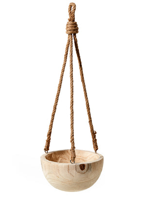 Paulownia Hanging Wood Bowl, 9.25" Diameter & 4.5" Tall