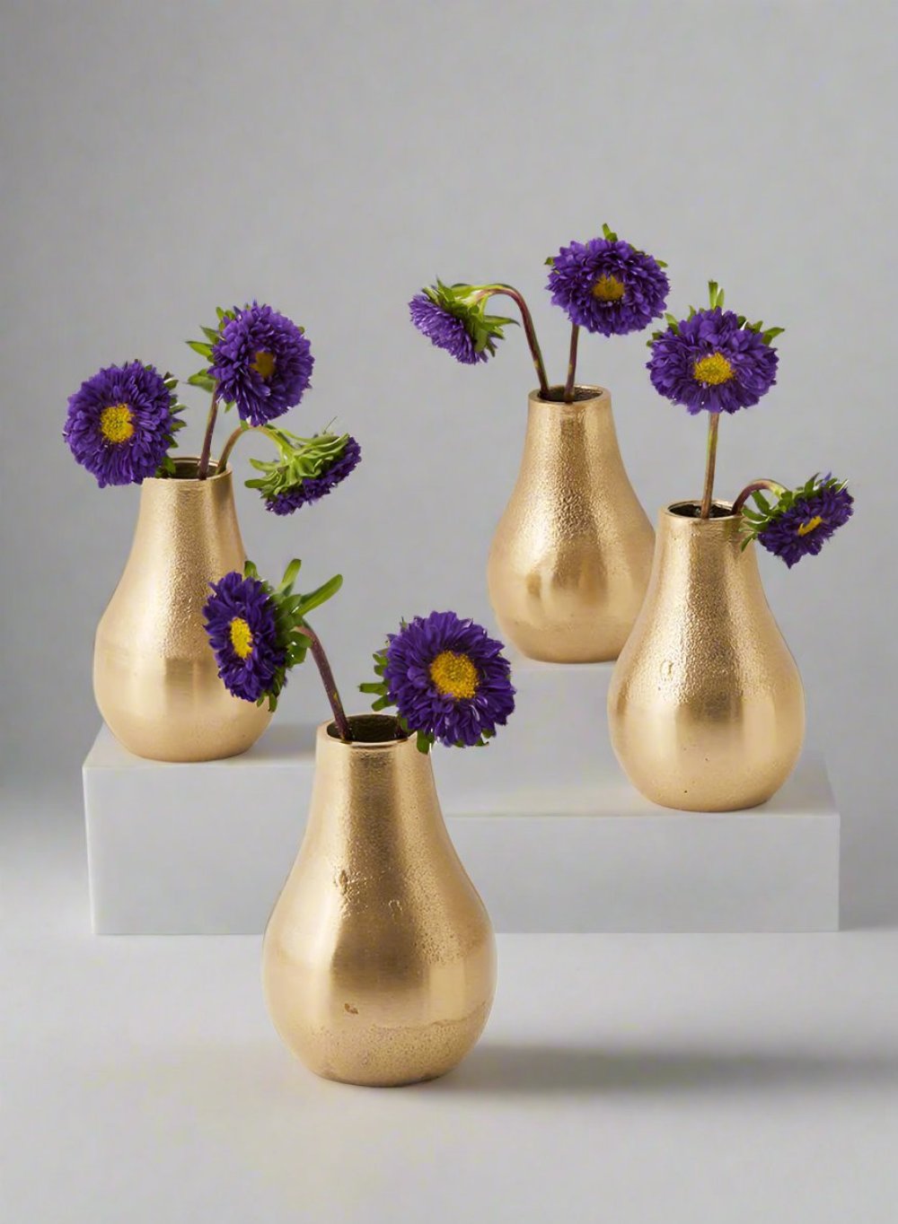 Stylish Gold Floral Bud Vase, Set of 4 and 24, In 3 Shapes