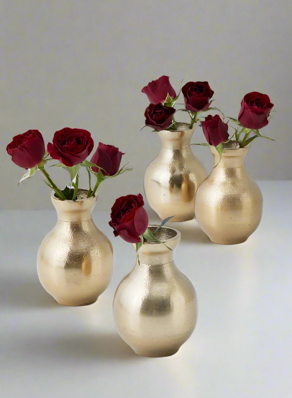 Stylish Gold Floral Bud Vase, Set of 4 and 24, In 3 Shapes