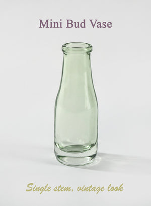 Green Glass Bud Vase, Set of 6, in 3 Shapes