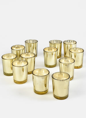 Serene Spaces Living Gold Prefilled Mercury Shotglass Votives, Ideal for Wedding, Bar, Restaurant, Set of 72