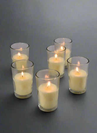 Serene Spaces Living Prefilled Glass Votives, Ideal for Wedding, Bar, Restaurant, Set of 6 or 36 in Silver / Gold/ Clear Color