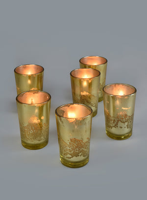 Serene Spaces Living Prefilled Glass Votives, Ideal for Wedding, Bar, Restaurant, Set of 6 or 36 in Silver / Gold/ Clear Color