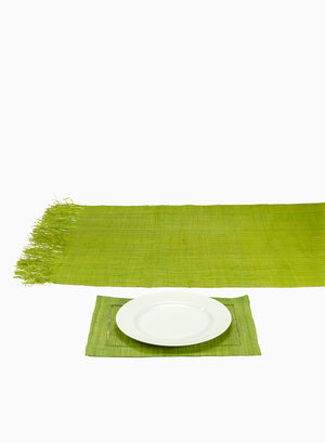 Serene Spaces Living Green Raffia Hemstitch Placemats, Set of 4, Dining Table Mats
