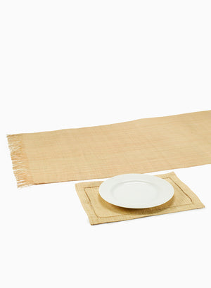 Serene Spaces Living Natural Raffia Hemstitch Placemats, Set of 4, Dining Table Mats