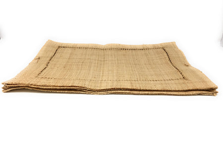 Serene Spaces Living Natural Raffia Hemstitch Placemats, Set of 4, Dining Table Mats