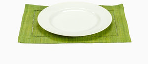 Serene Spaces Living Green Raffia Hemstitch Placemats, Set of 4, Dining Table Mats