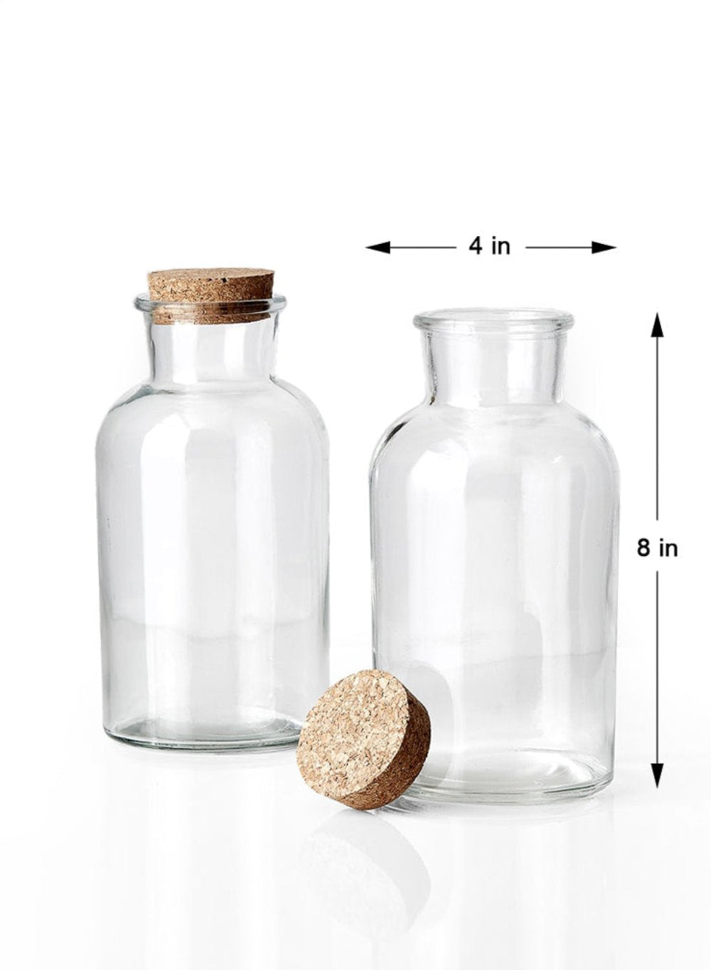 Clear Glass Bottle Vase with Cork, In 3 Sizes