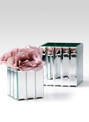 Serene Spaces Living Gatsby Mirror Strip Cube Vase – Art Deco Inspired Glass Vase with Mirror Finish, Available in 2 sizes