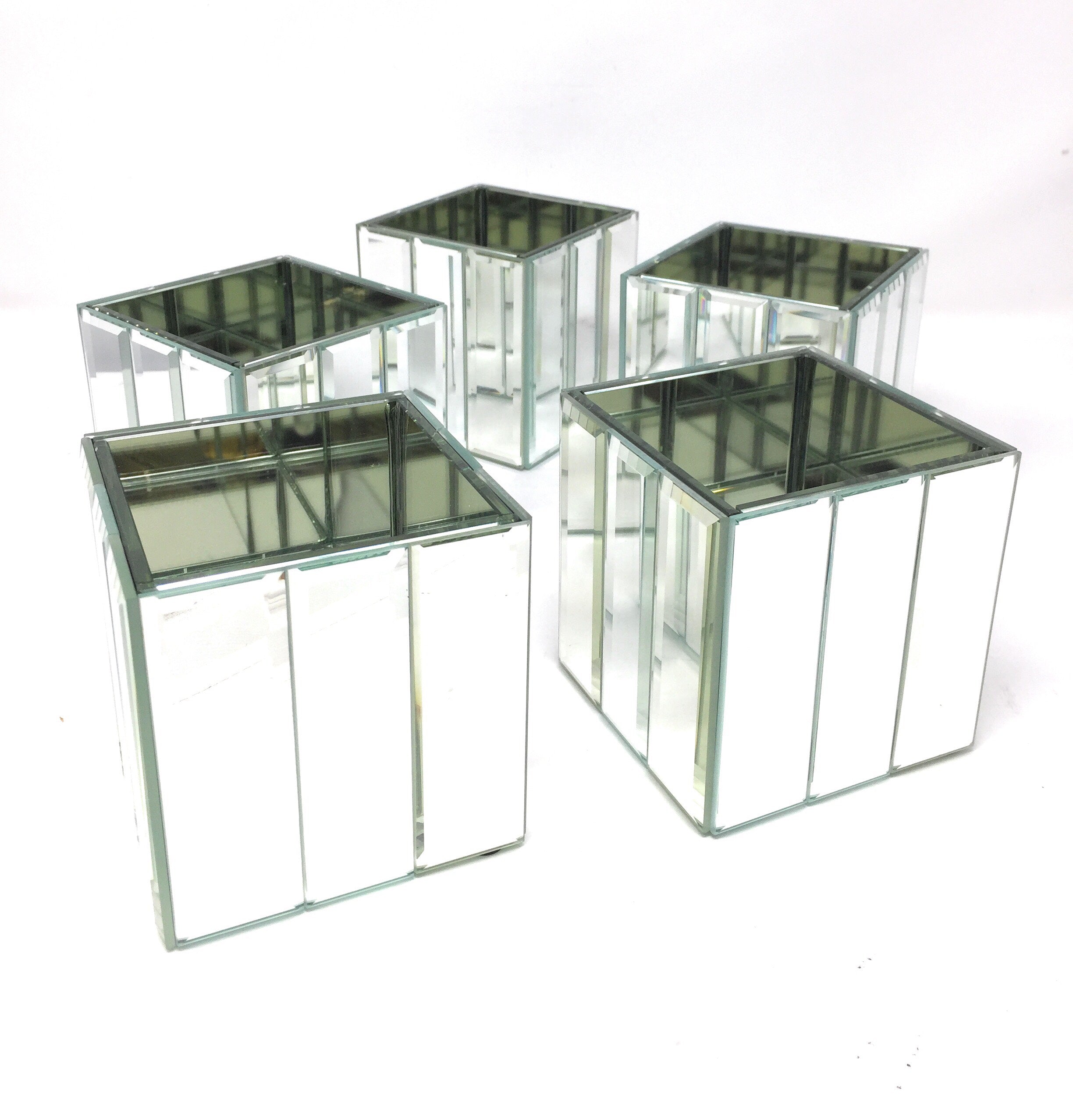 Serene Spaces Living Large Gatsby Mirror Strip Cube Vase, Set of 6 – Art Deco Inspired Glass Vase with Mirror Finish, Measures 5.75” Cube