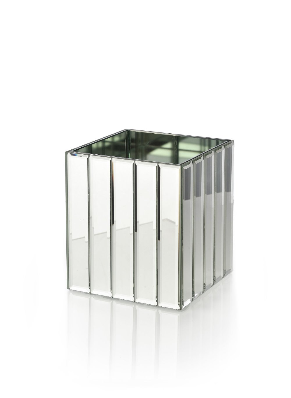 Serene Spaces Living Gatsby Mirror Strip Cube Vase – Art Deco Inspired Glass Vase with Mirror Finish, Available in 2 sizes