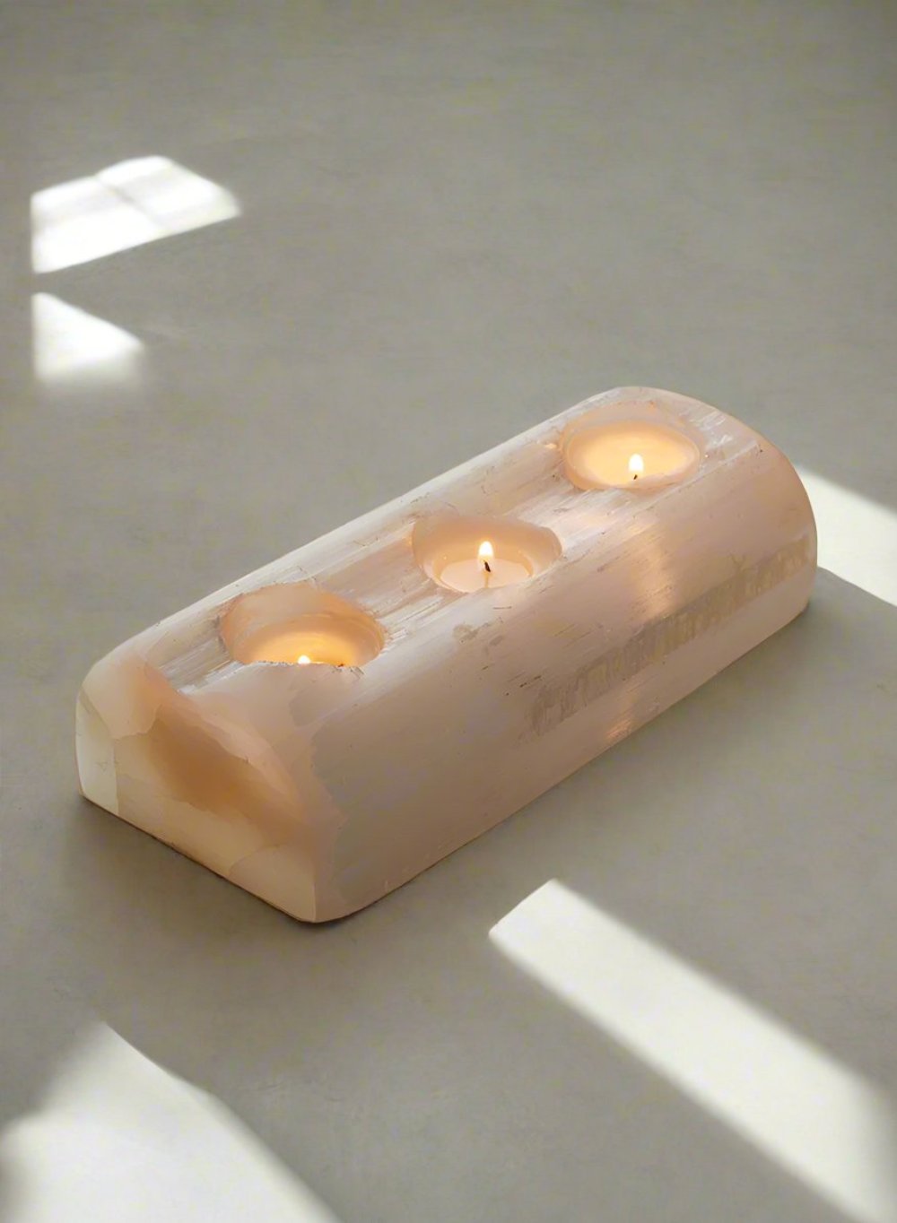 Serene Spaces Living Genuine Selenite Log for 3 or 5 Tealight Candle for Healing