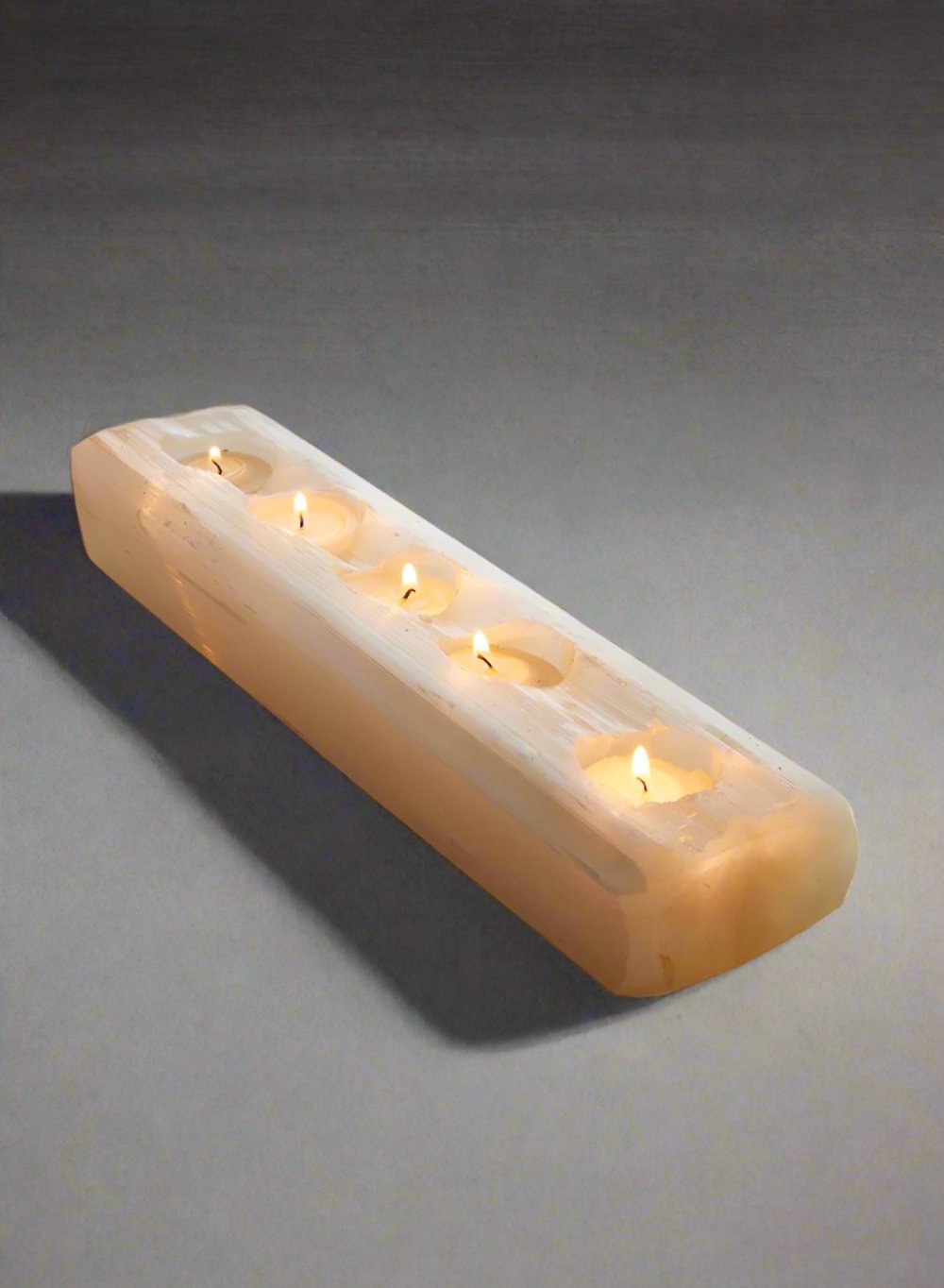 Serene Spaces Living Genuine Selenite Log for 3 or 5 Tealight Candle for Healing