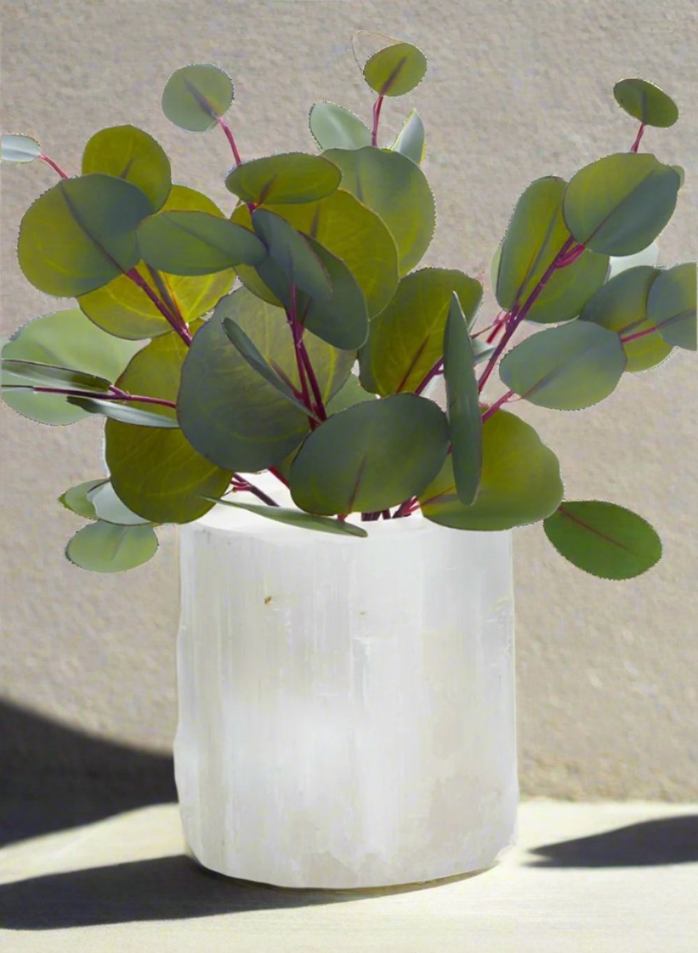 Serene Spaces Living Genuine Selenite Trunk Vase, Floral Centerpiece in 2 Sizes