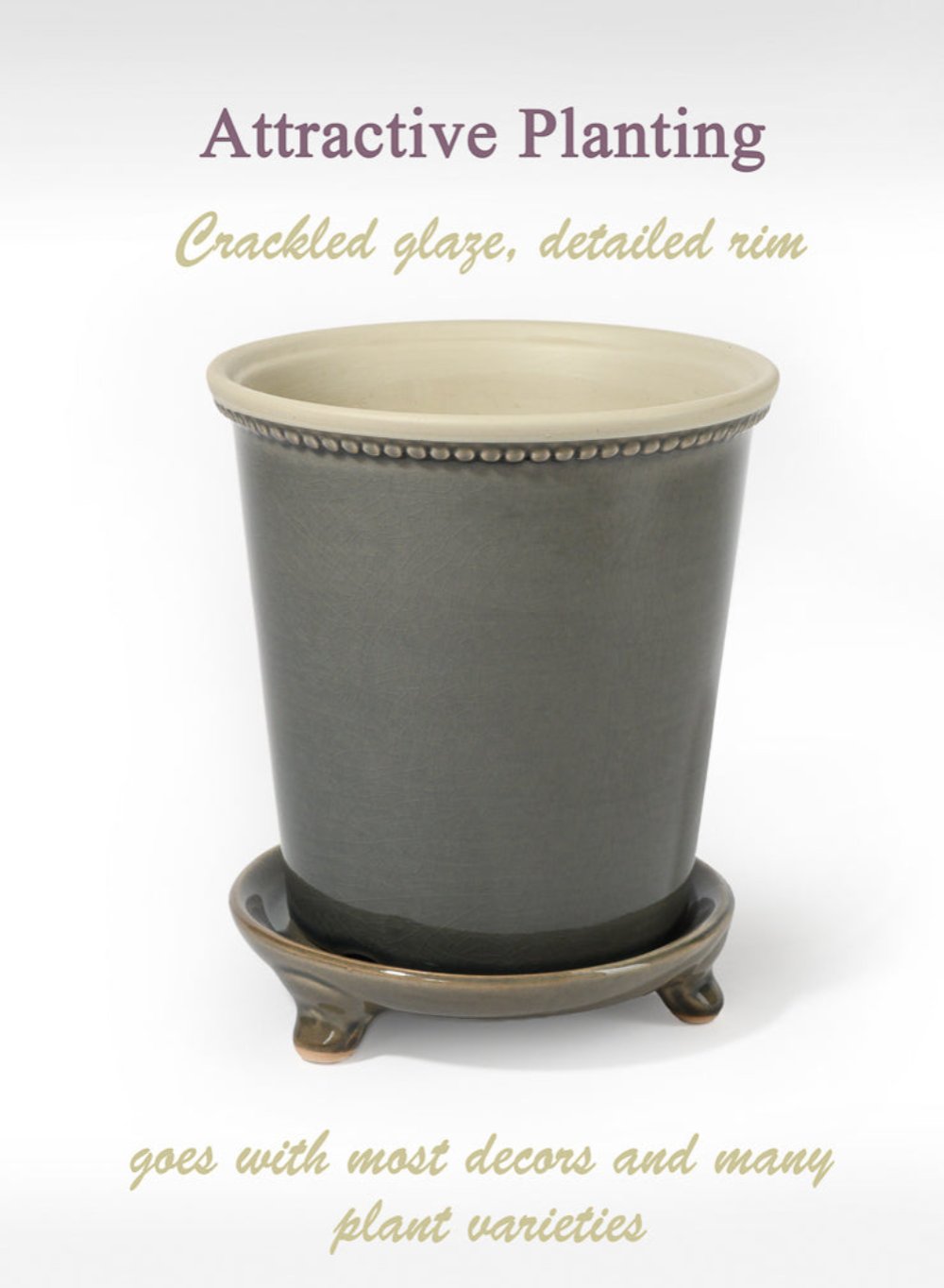 Grey Ceramic Pot and Saucer