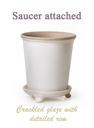 Crackled White Ceramic Planter Pot and Saucer