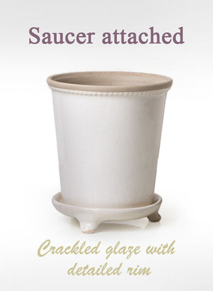 Crackled White Ceramic Planter Pot and Saucer