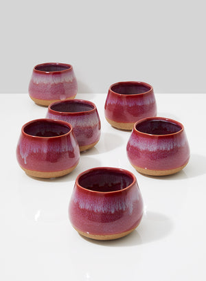 Serene Spaces Living Set of 6 Red Potter's Ceramic Vase, Decorative Pottery Vases for Flowers ideal for Shelf Decor at Home or Weddings, Measures 3" Tall and 4" Diameter
