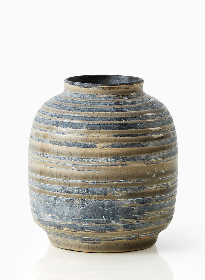 Serene Spaces Living Set of 6 Striped Ceramic Vase, Rustic Crackled Finish, 2 Color Options Available