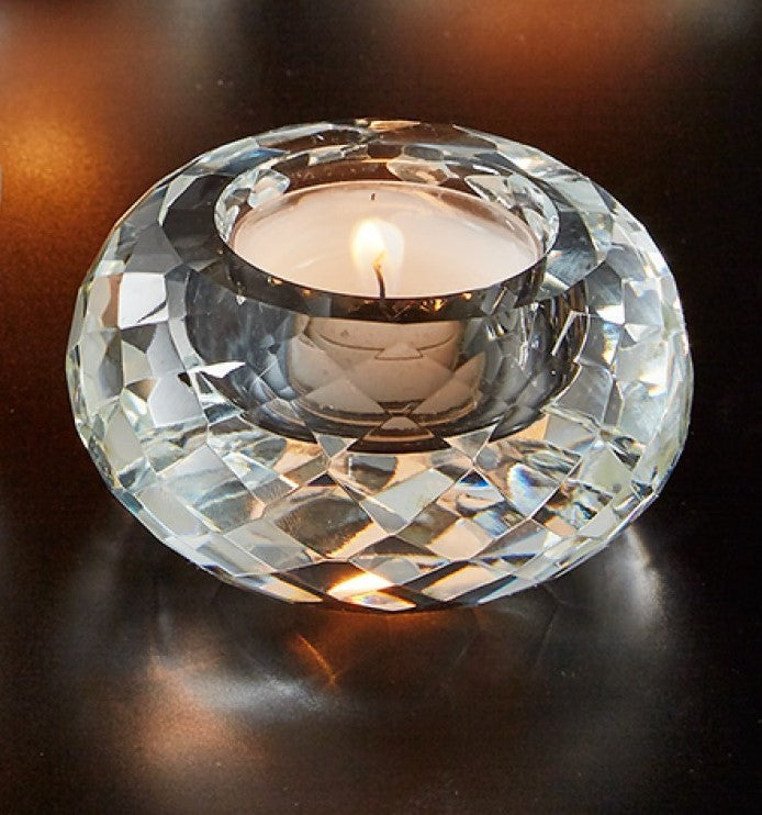 Cut Crystal Tea Light Holder, Beautiful Glow, Measures 3.25 Diameter x  1.5 Tall