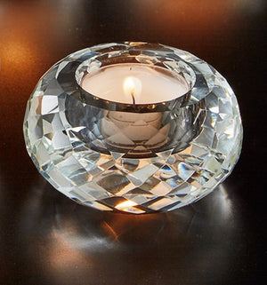 Cut Crystal Tea Light Holder, Beautiful Glow, Measures 3.25" Diameter x 1.5" Tall