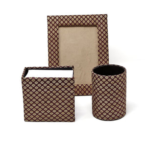 Serene Spaces Living Brocade 3 Piece Gift Set - Photo Frame, Pen Holder and Paper Pad in a Gift Bag handmade by CPAA, India