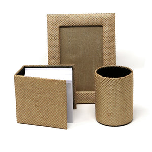 Serene Spaces Living Brocade 3 Piece Gift Set - Photo Frame, Pen Holder and Paper Pad in a Gift Bag handmade by CPAA, India
