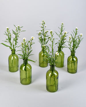 Serene Spaces Living Dark Green Medicine Bottle Bud Vases – Semi-Transparent Glass Vases, 2.5” Diameter, 5.25” Tall – Set of 48