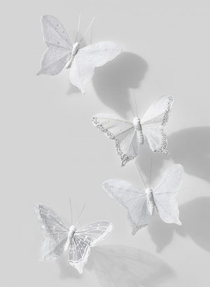 White and Silver Butterfly, Set of 12